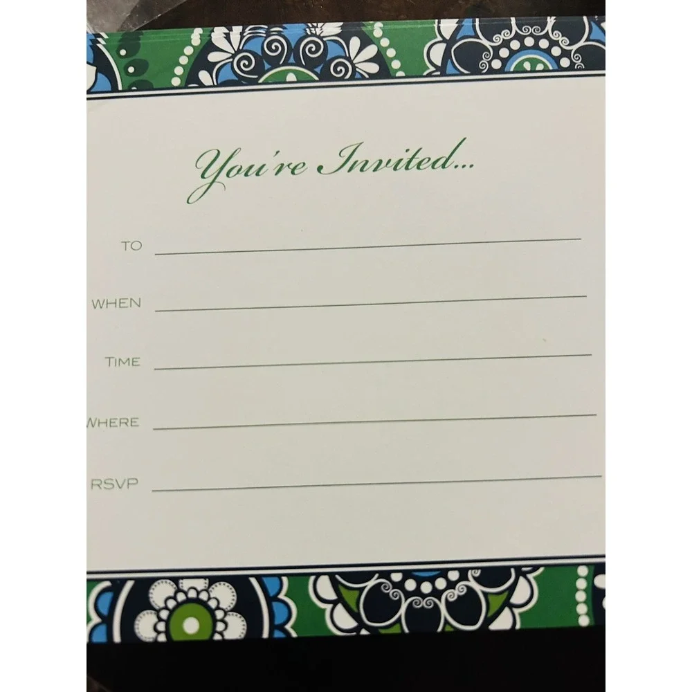 Vera Bradley Green And Blue Paisley Invitation 11 Cards And Envelopes